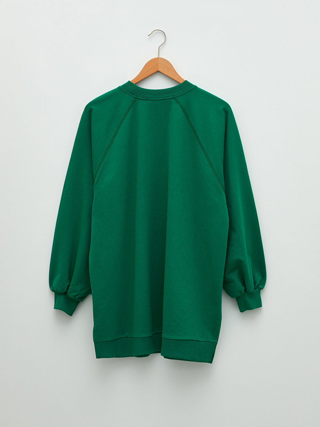 Yeşil Bisiklet Yaka Baskılı Uzun Kollu Oversize Kadın Sweatshirt Tunik-6