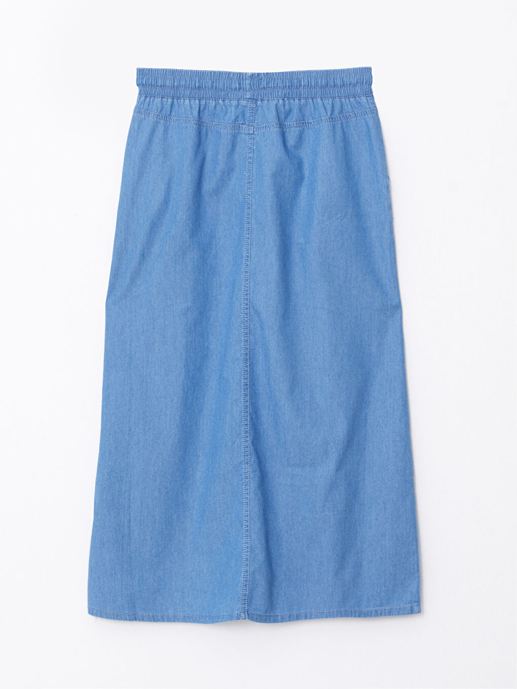 Bej Kadın Beli Lastikli Düz Jean Etek-6