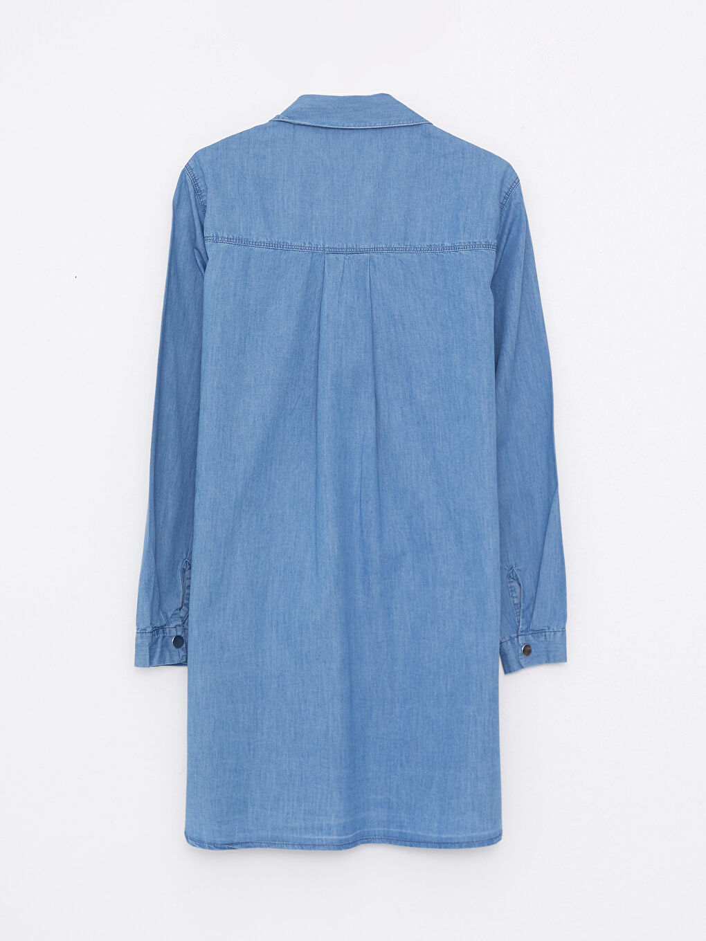 Mavi Gömlek Yaka Düz Uzun Kollu Kadın Jean Tunik-6