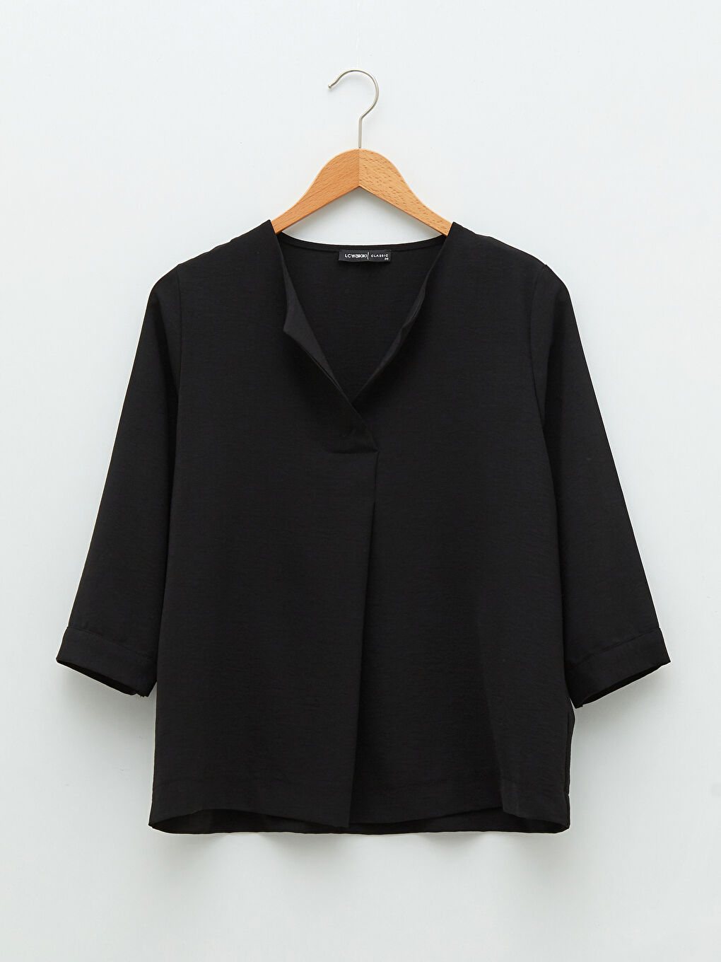 Siyah Kadın Kaçık Yaka Düz Bluz-9