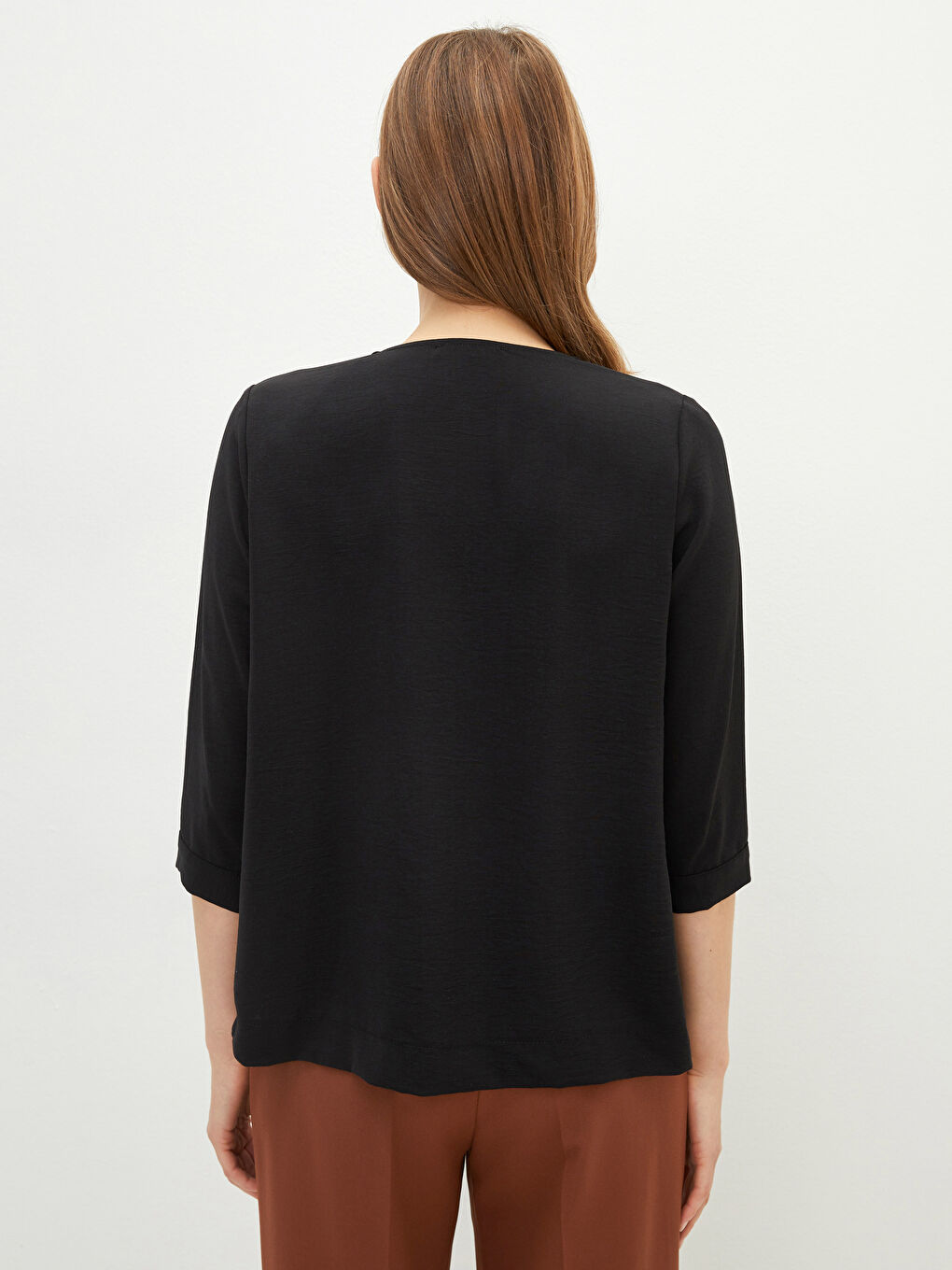 Siyah Kadın Kaçık Yaka Düz Bluz-8
