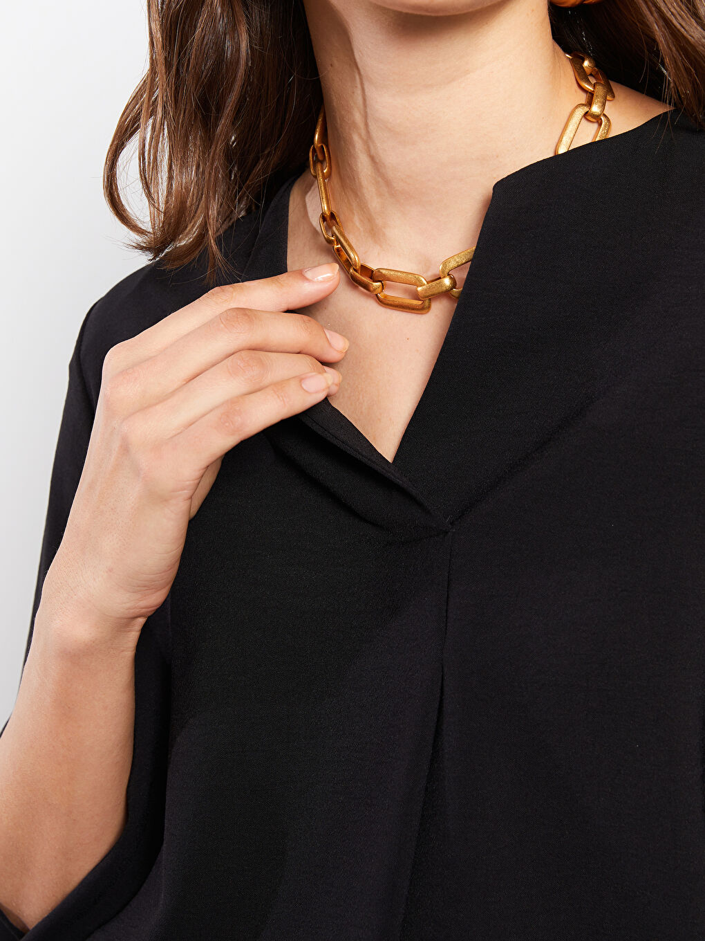 Siyah Kadın Kaçık Yaka Düz Bluz-4