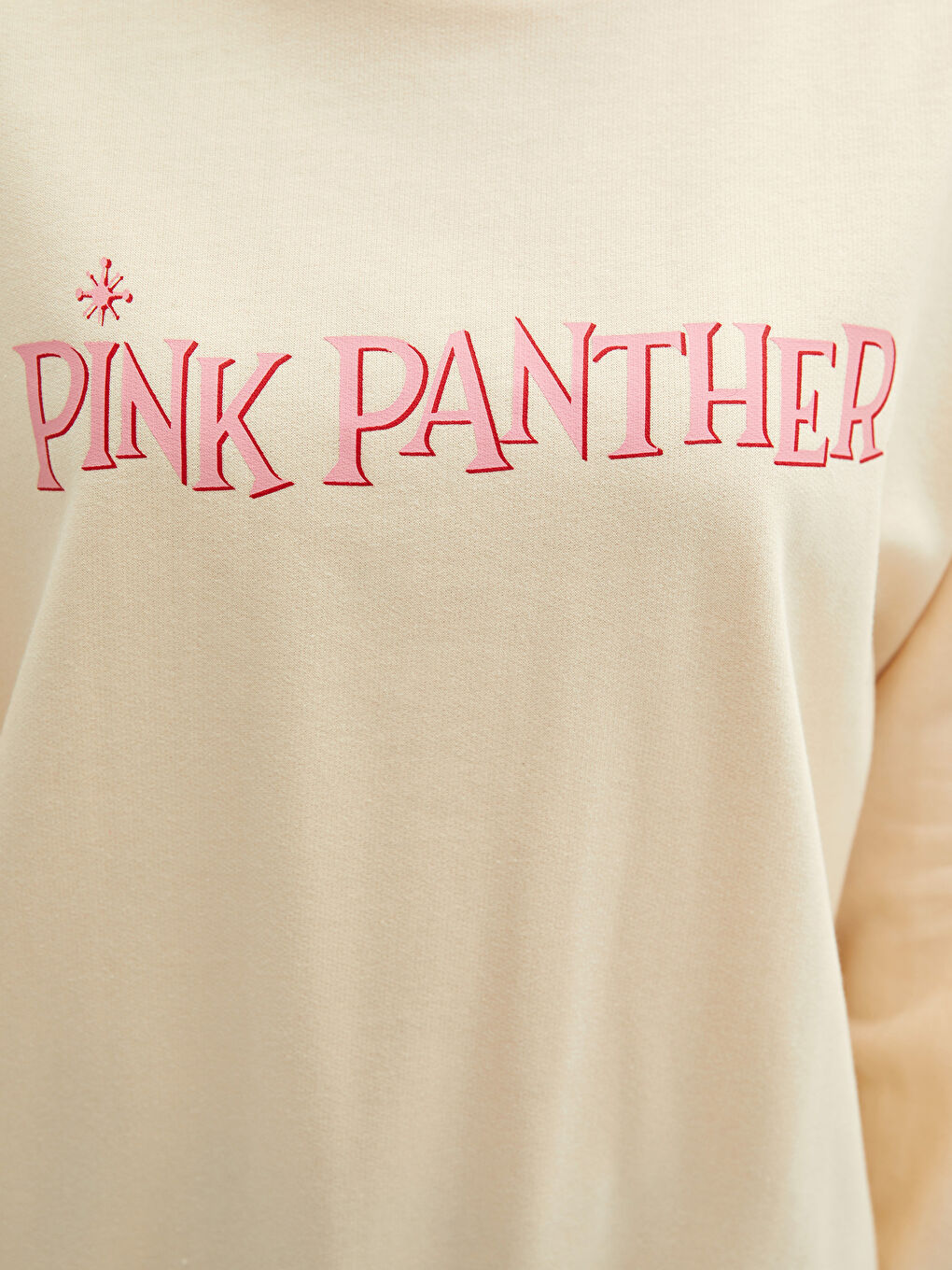 Bej Bisiklet Yaka Pink Panther Baskılı Uzun Kollu Kadın Sweatshirt-2