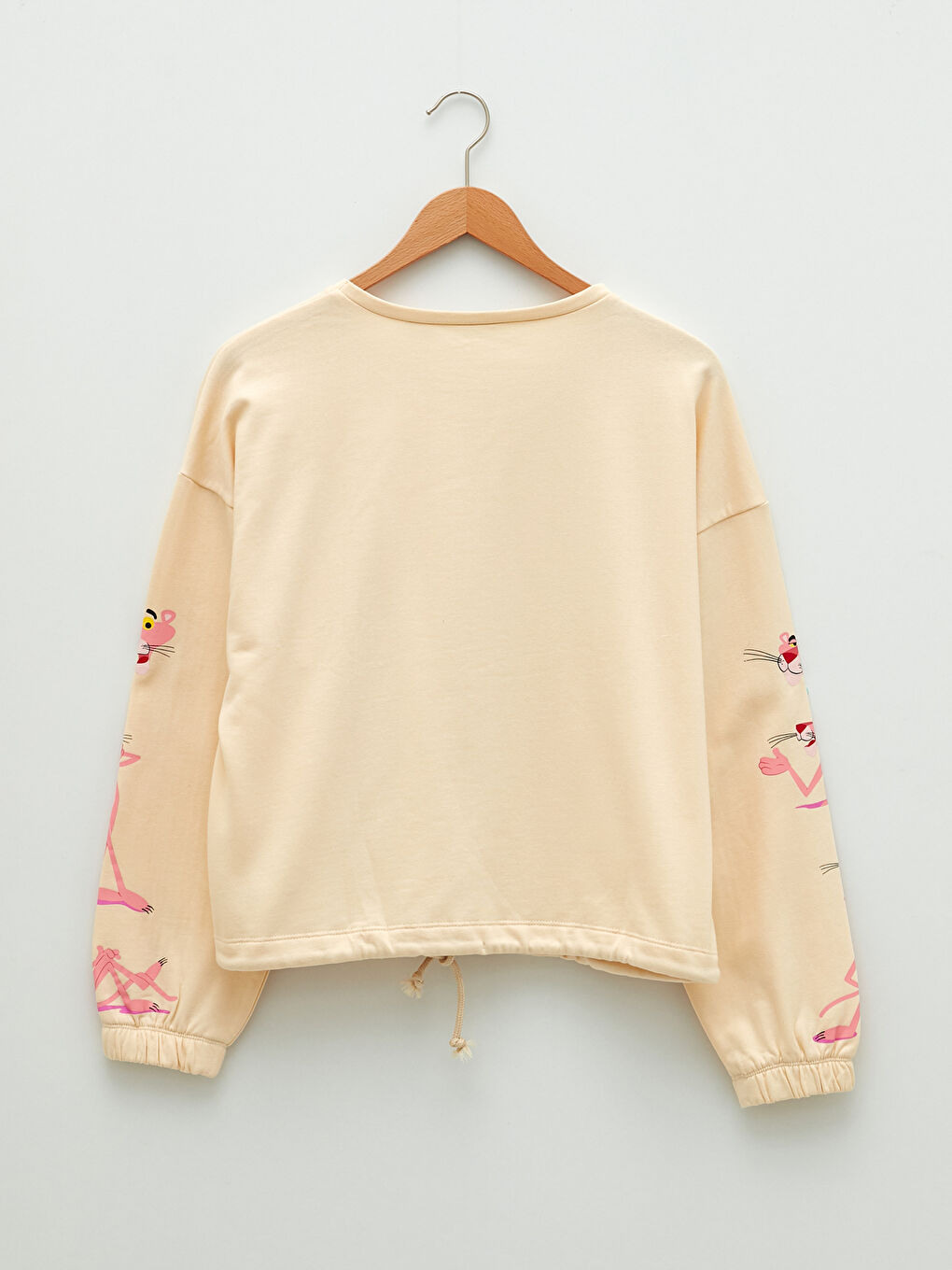 Bej Bisiklet Yaka Pink Panther Baskılı Uzun Kollu Kadın Sweatshirt-5