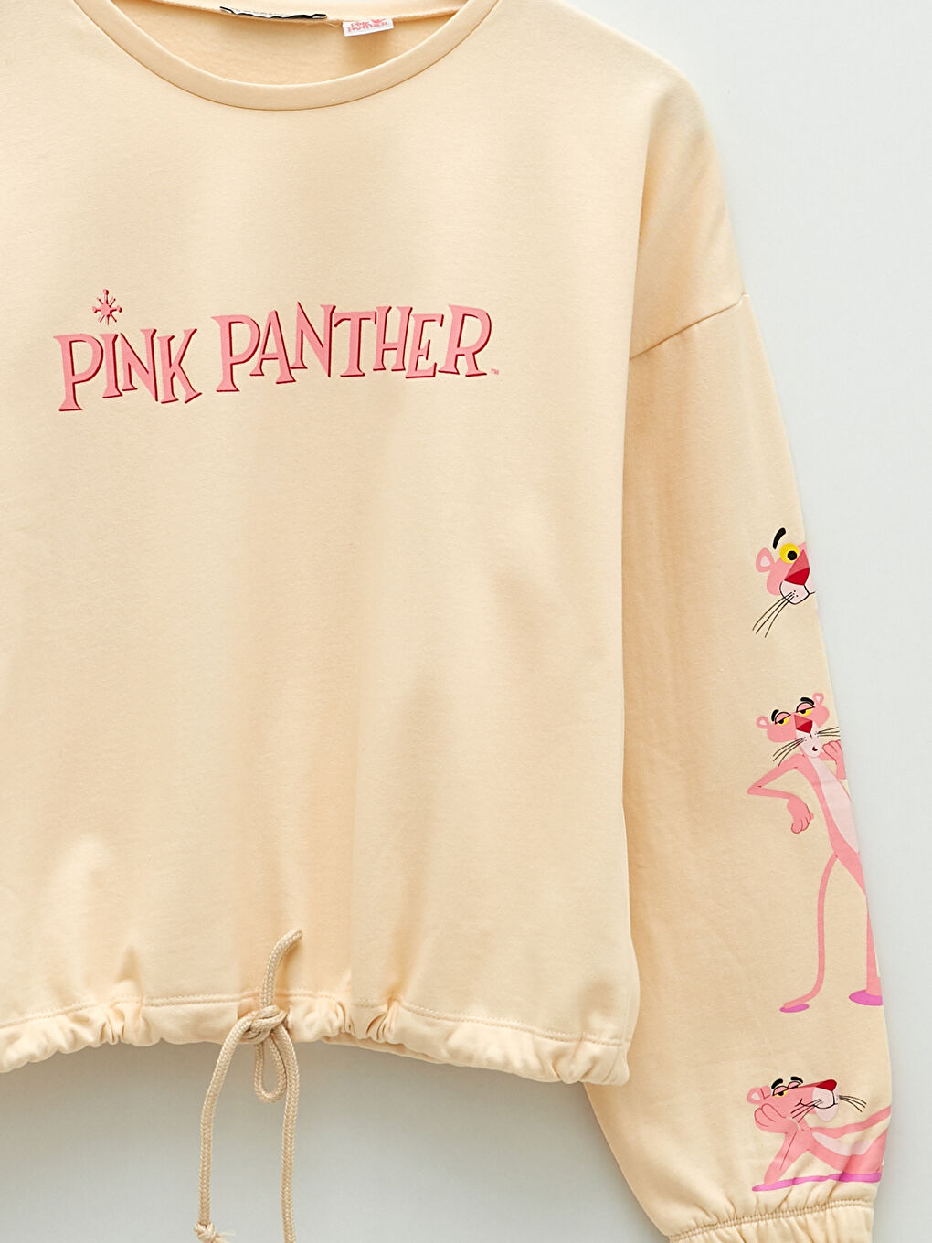 Bej Bisiklet Yaka Pink Panther Baskılı Uzun Kollu Kadın Sweatshirt-6