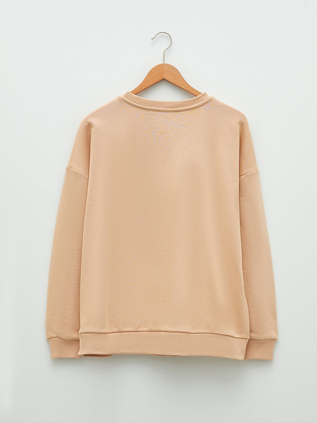 Bej Bisiklet Yaka Baskılı Uzun Kollu Kadın Sweatshirt-6