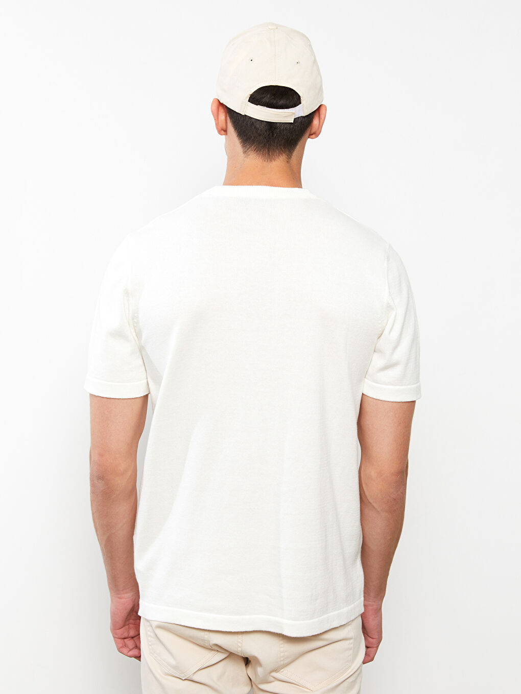 Ekru Bisiklet Yaka Kısa Kollu Baskılı Penye Erkek Tişört-4