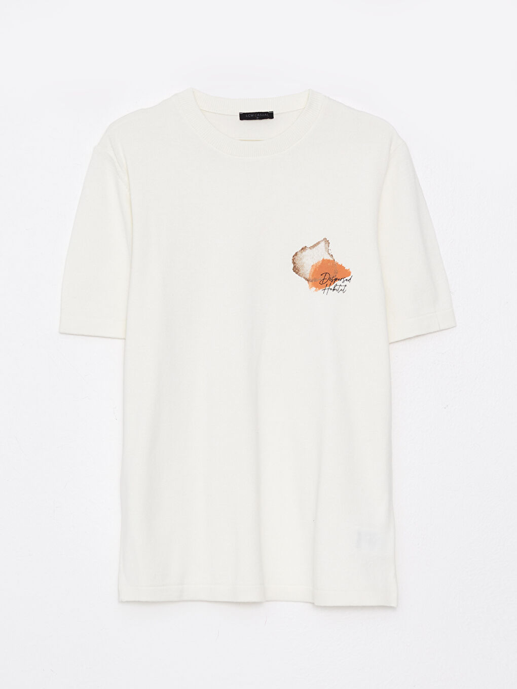 Ekru Bisiklet Yaka Kısa Kollu Baskılı Penye Erkek Tişört-5