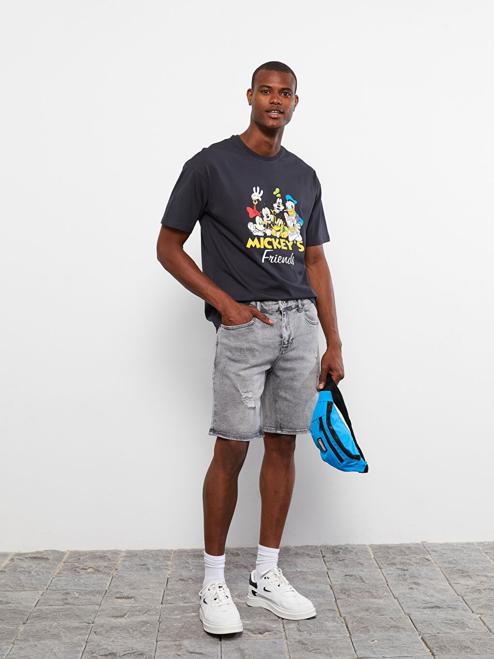 Gri Standart Kalıp Erkek Jean Şort-1