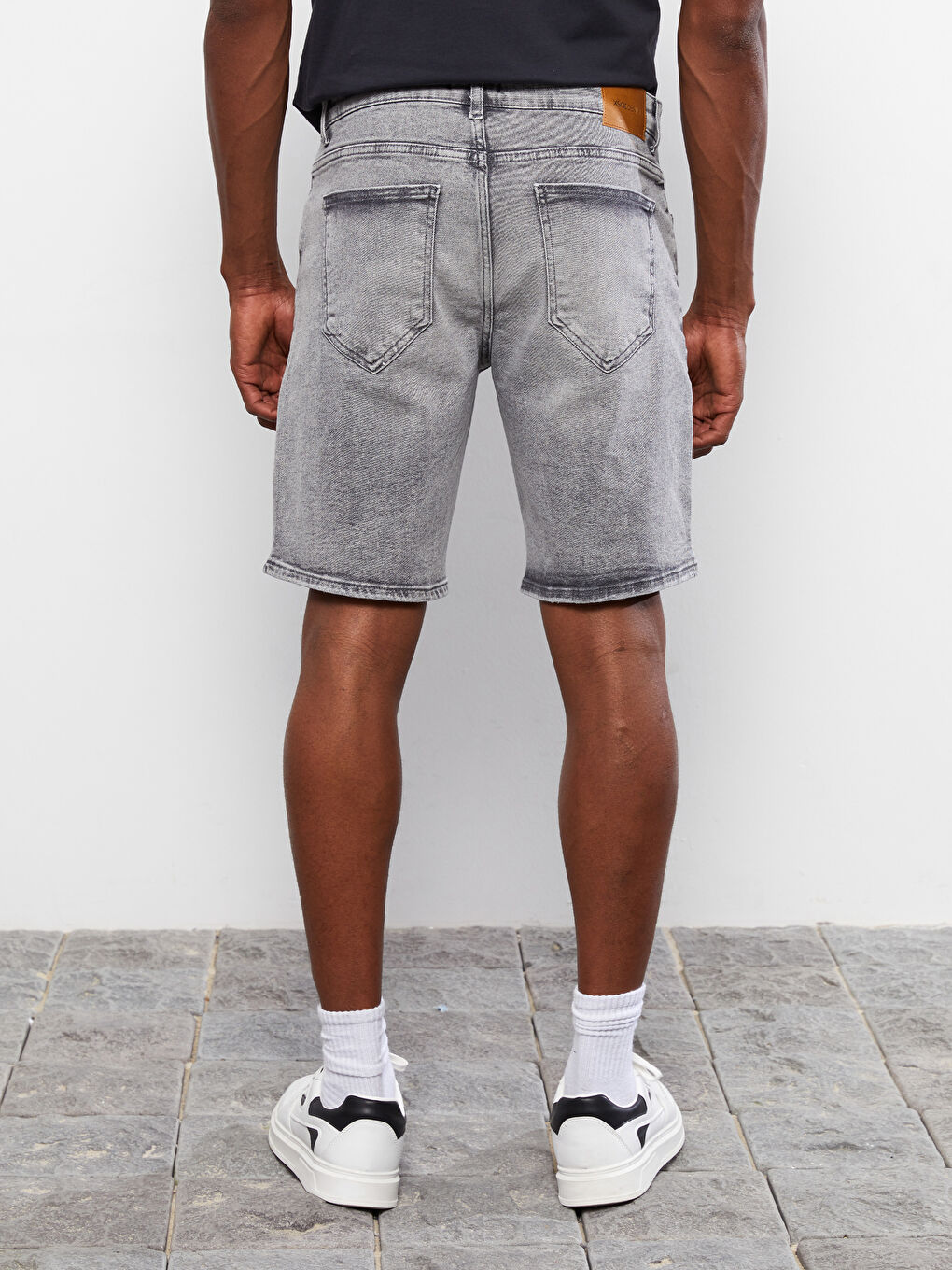 Gri Standart Kalıp Erkek Jean Şort-4