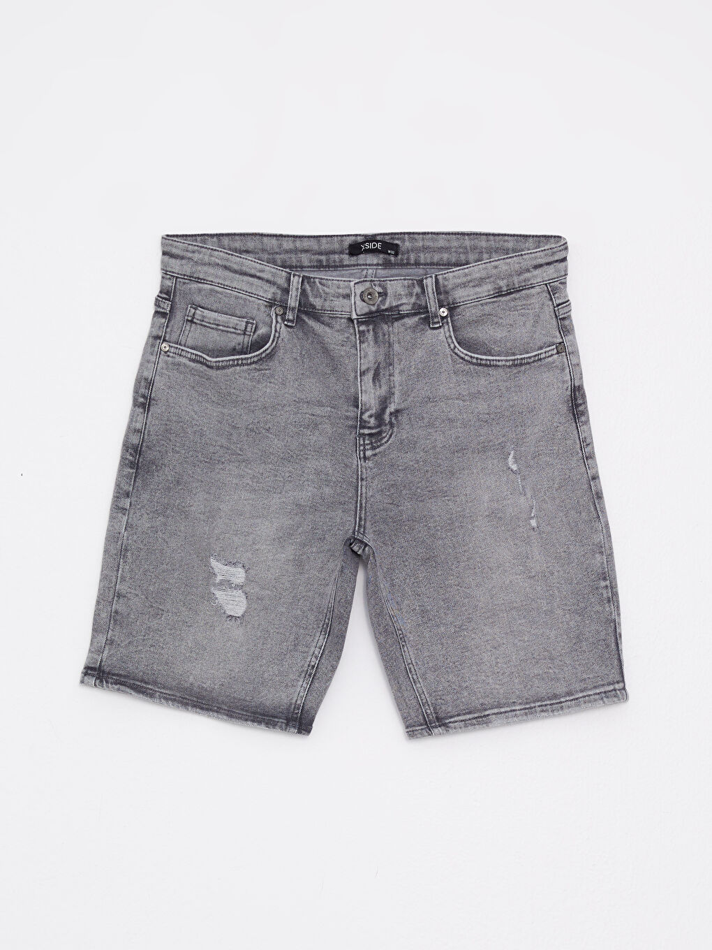 Gri Standart Kalıp Erkek Jean Şort-5