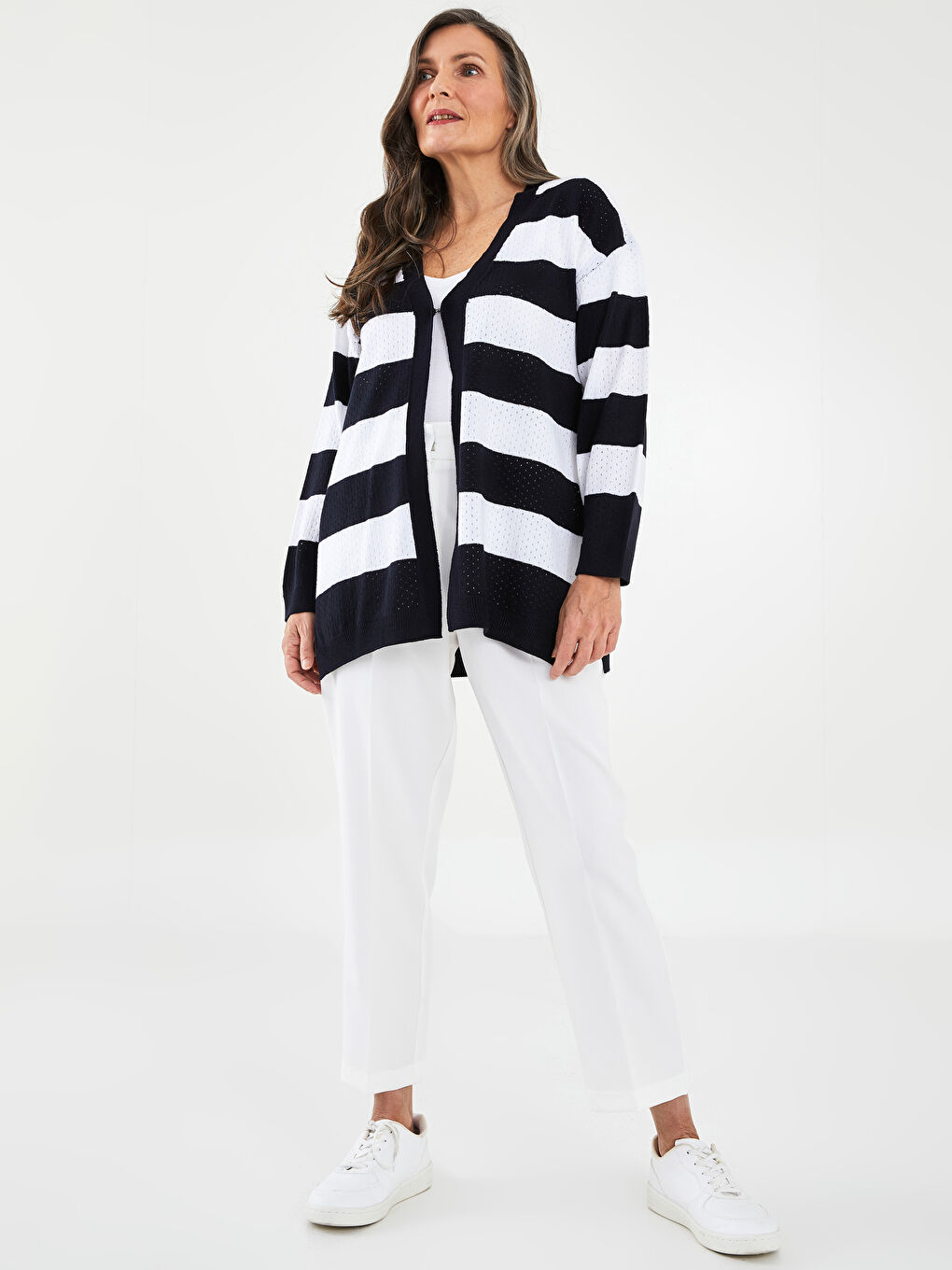 Ekru Kadın Beli Lastikli Standart Fit Düz Pantolon-1