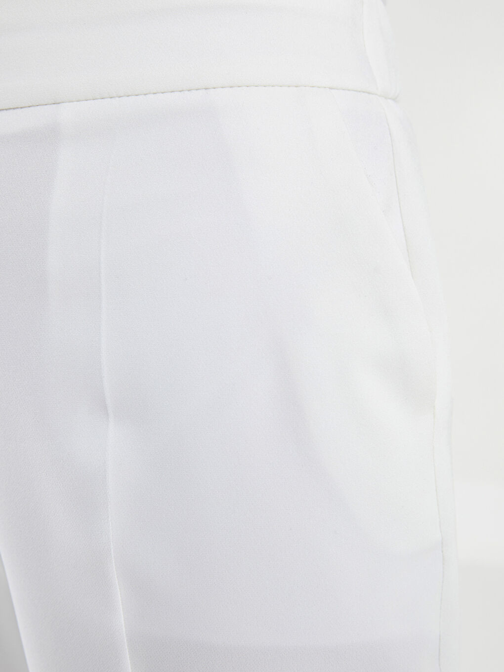 Ekru Kadın Beli Lastikli Standart Fit Düz Pantolon-2