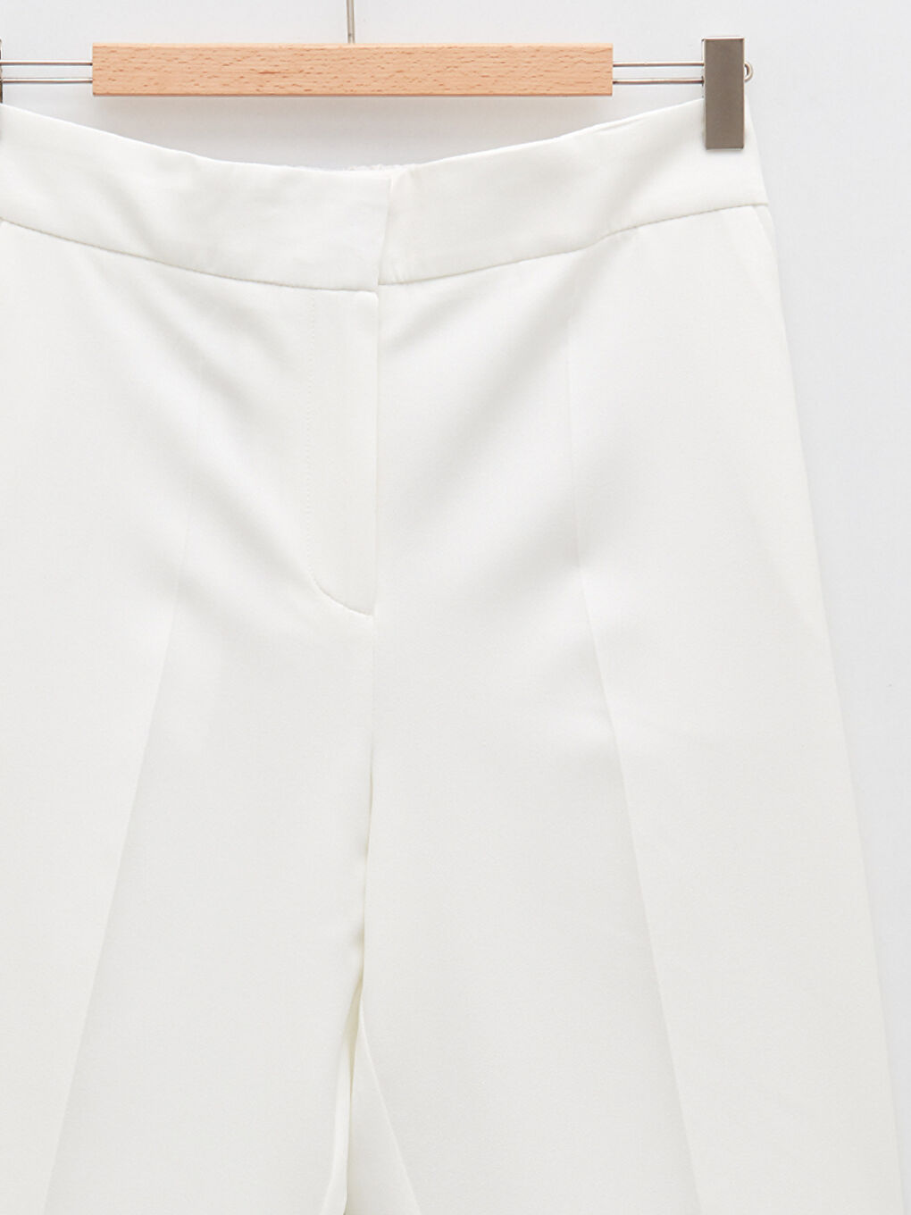 Ekru Kadın Beli Lastikli Standart Fit Düz Pantolon-7