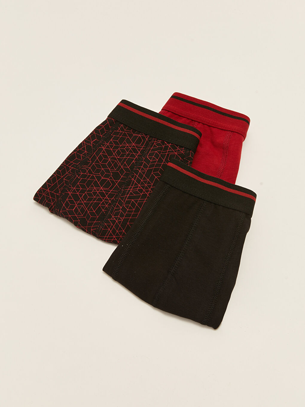 Kırmızı Standart Kalıp Pamuklu Esnek Erkek Boxer 3'lü-1