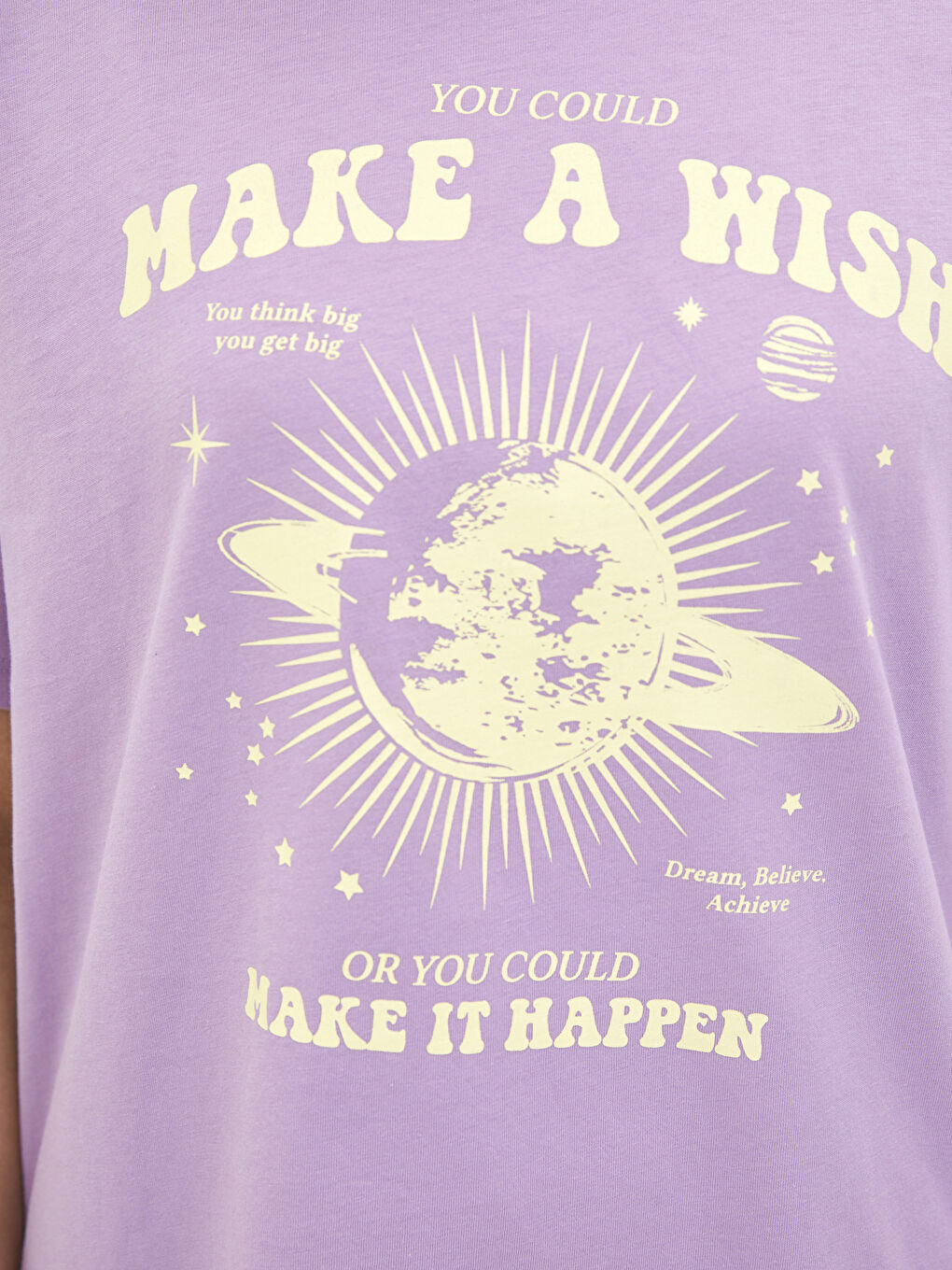 Lila Bisiklet Yaka Baskılı Kısa Kollu Pamuklu Kadın Tişört-3