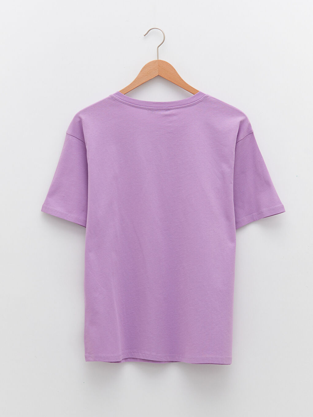 Lila Bisiklet Yaka Baskılı Kısa Kollu Pamuklu Kadın Tişört-6