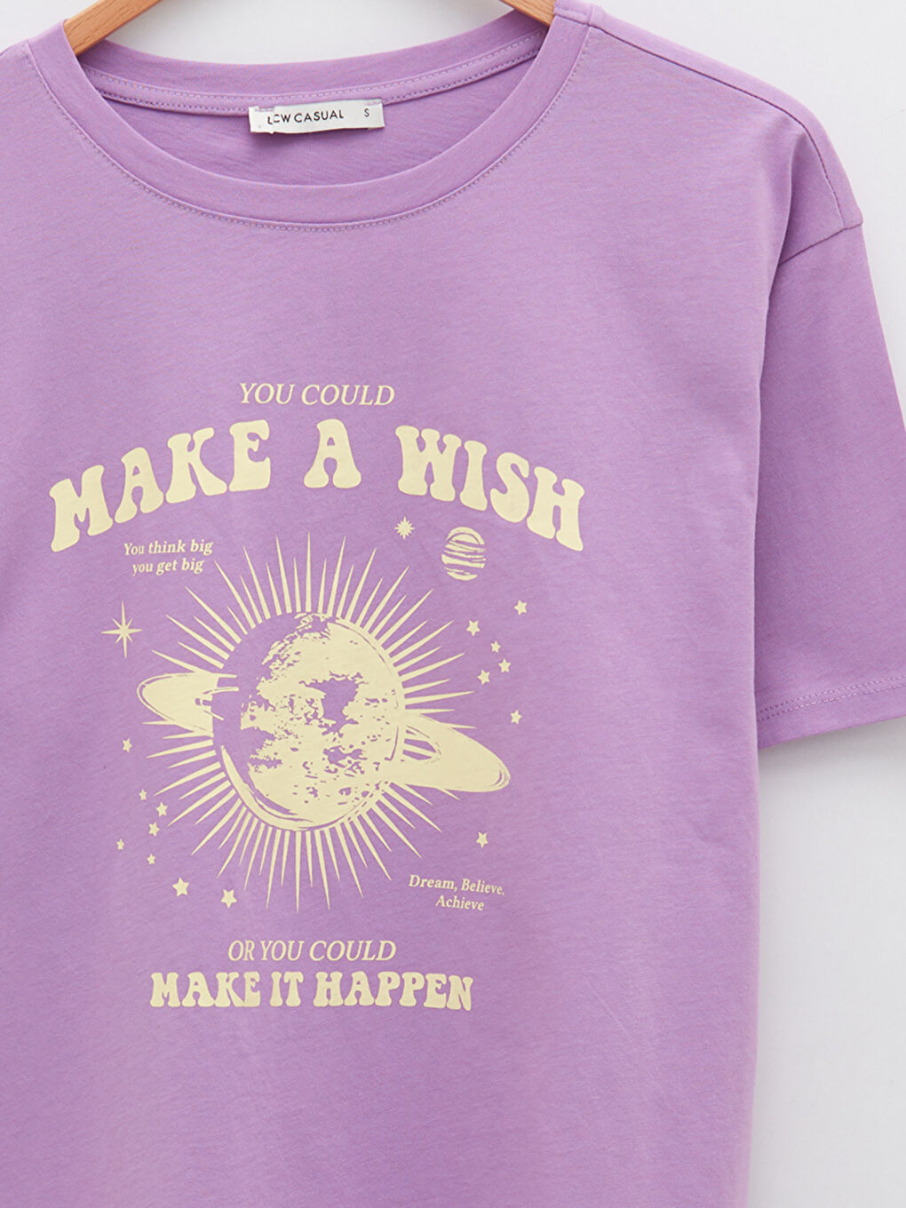 Lila Bisiklet Yaka Baskılı Kısa Kollu Pamuklu Kadın Tişört-7