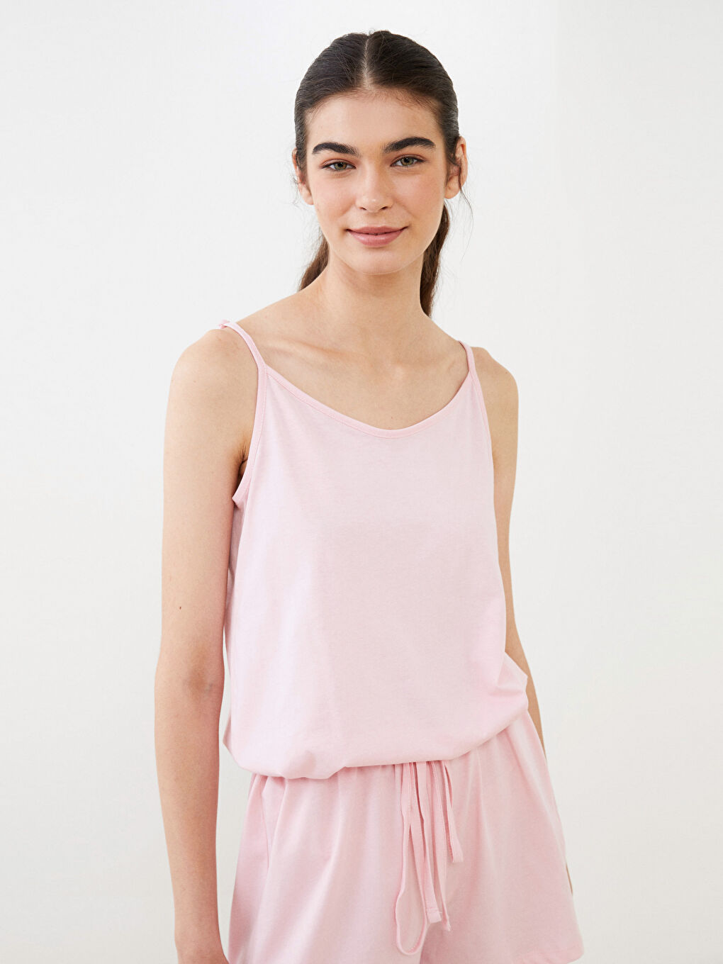 Women's U Neck Straight Strap Cotton Overalls-1