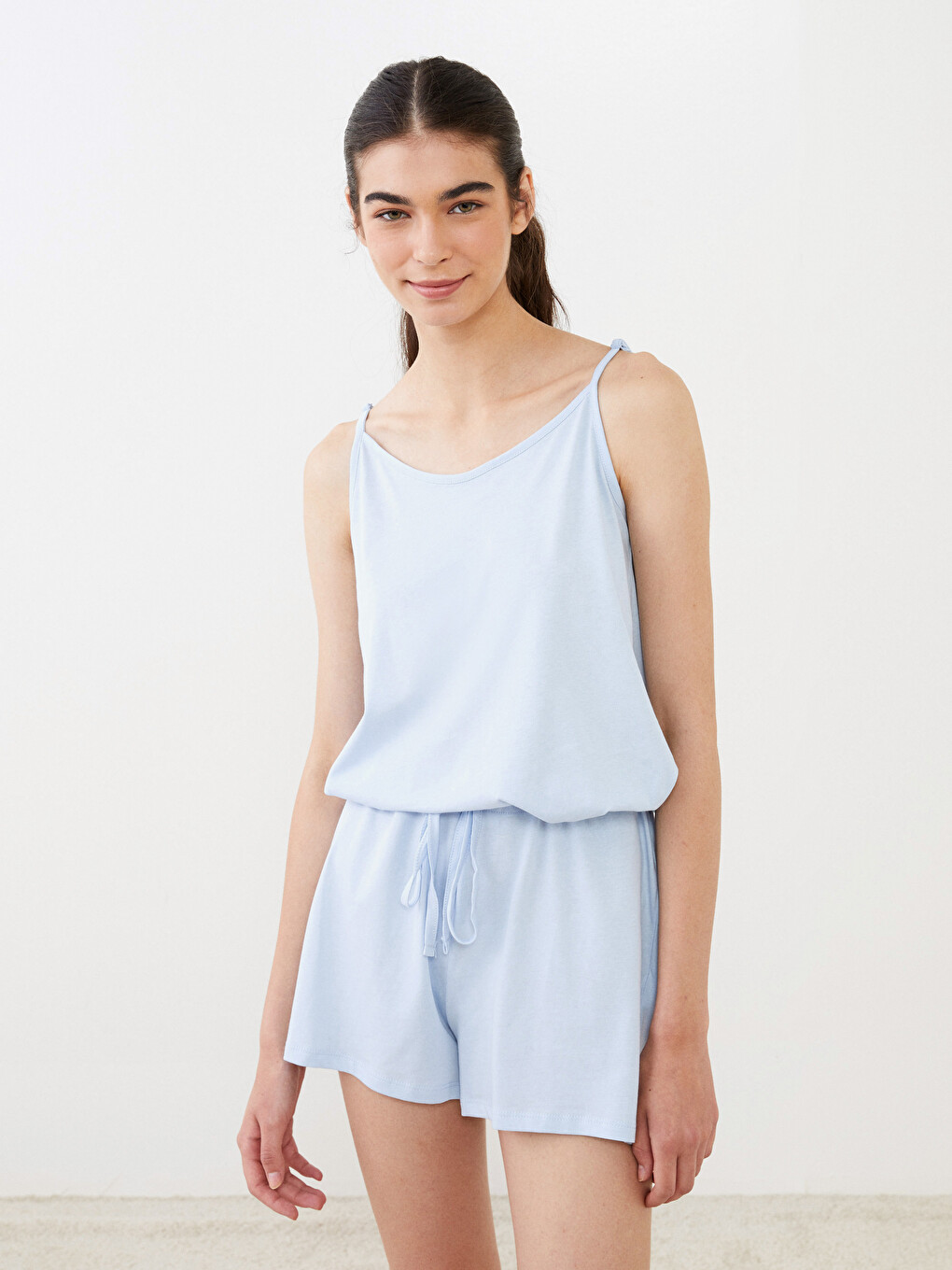 Women's U Neck Straight Strap Cotton Overalls