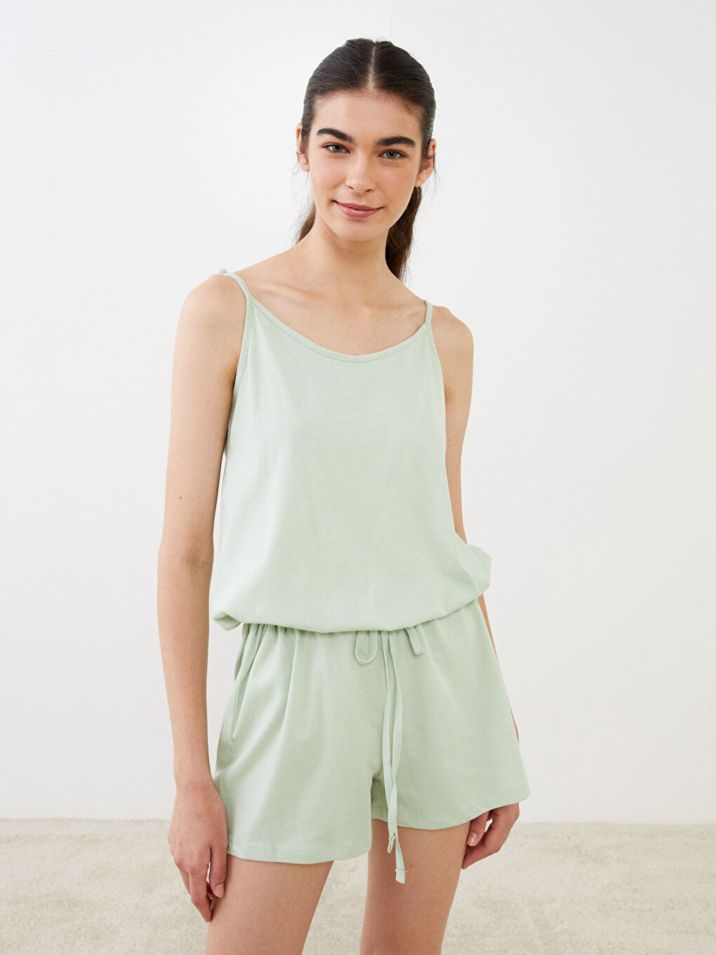 Women's U Neck Straight Strap Cotton Overalls-2