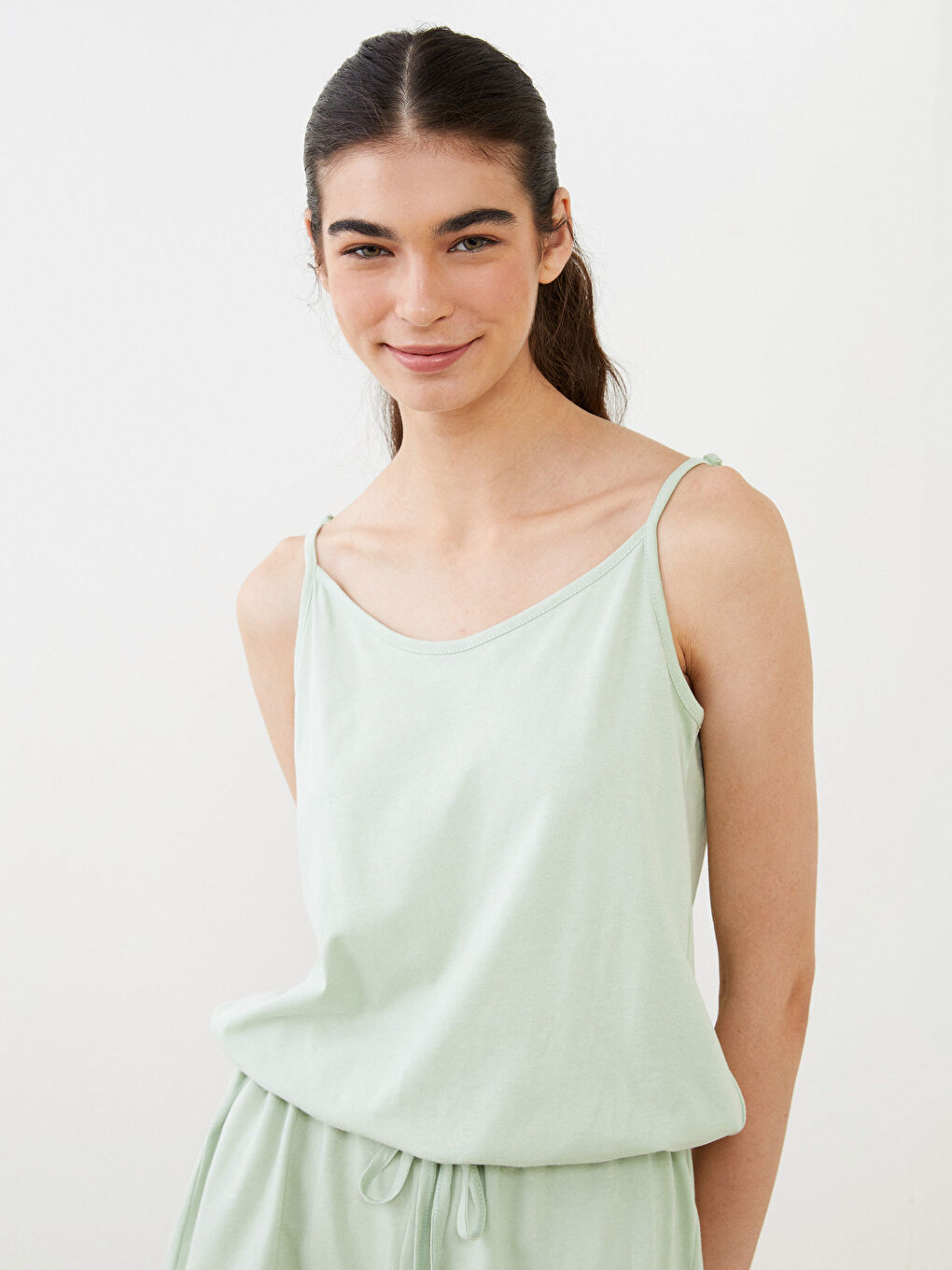 Women's U Neck Straight Strap Cotton Overalls-3