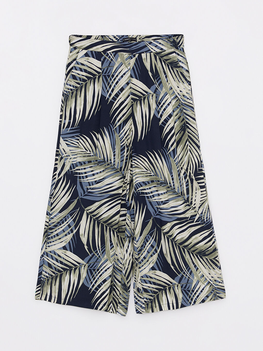 Yeşil Beli Lastikli Desenli Viskon Kadın Kapri-6