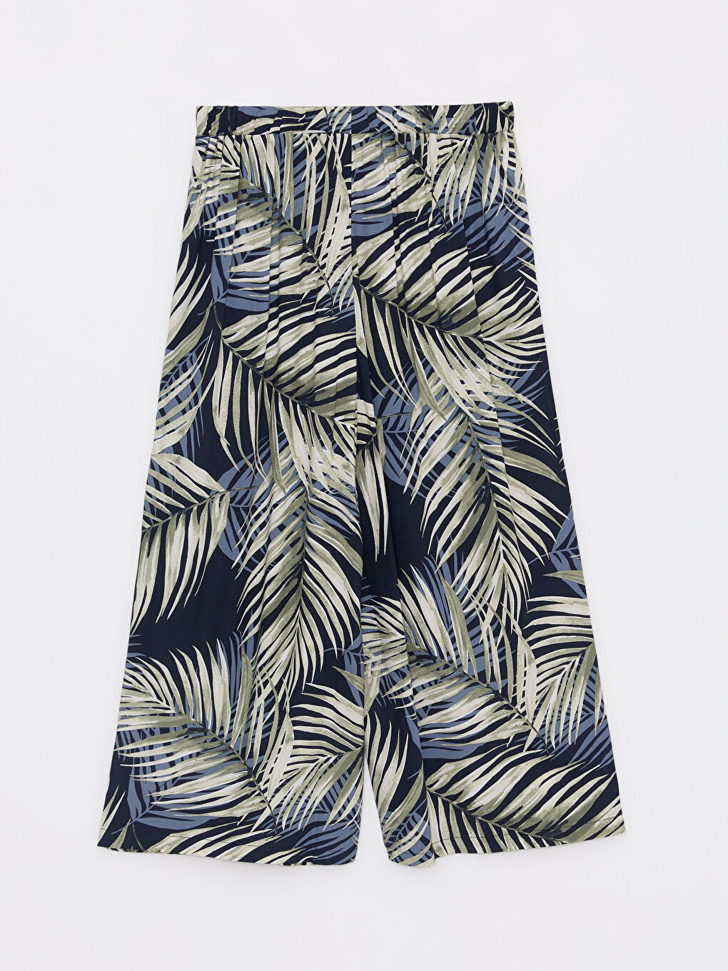 Yeşil Beli Lastikli Desenli Viskon Kadın Kapri-7