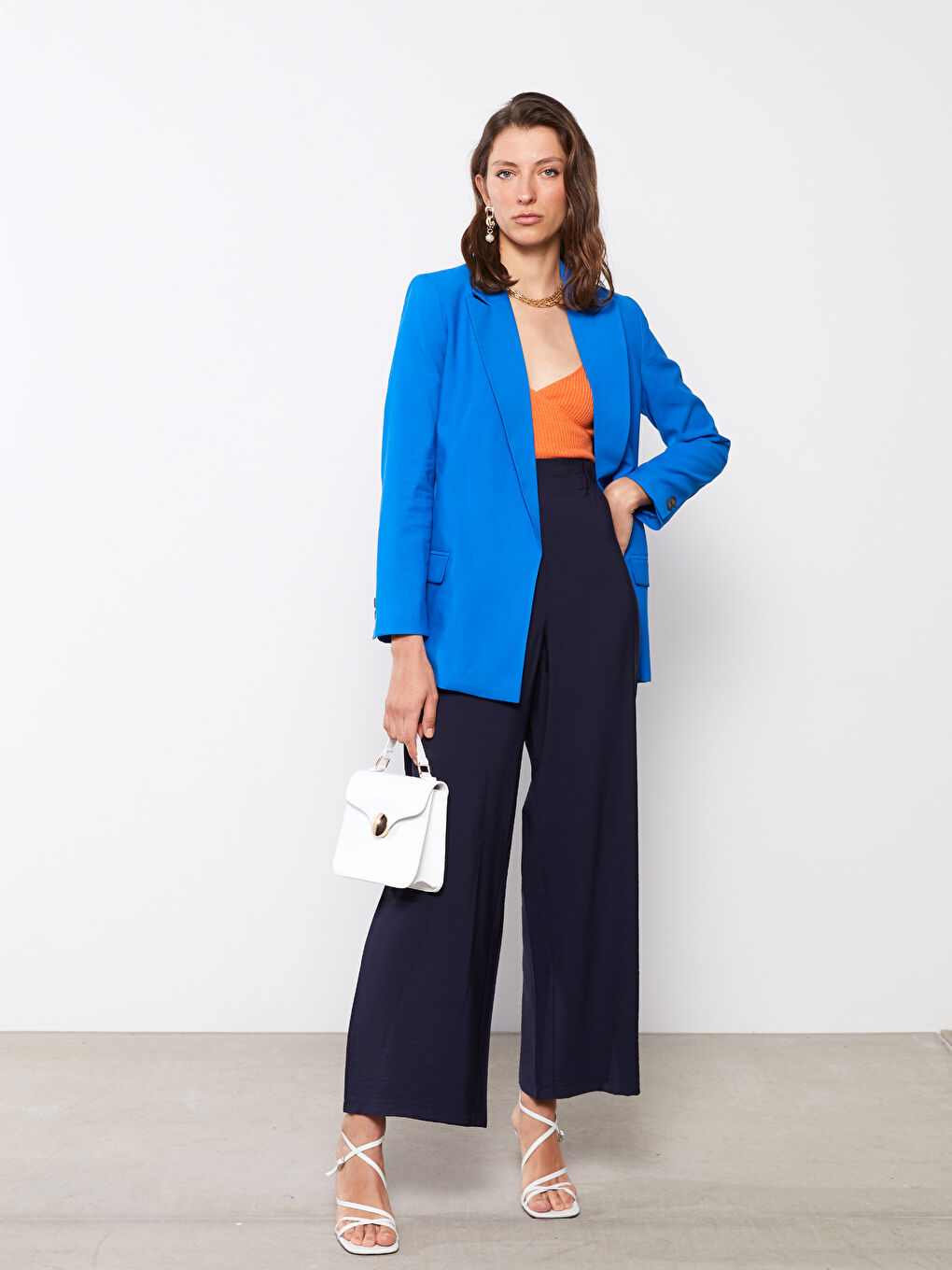 Lacivert Kadın Beli Lastikli Düz Pantolon