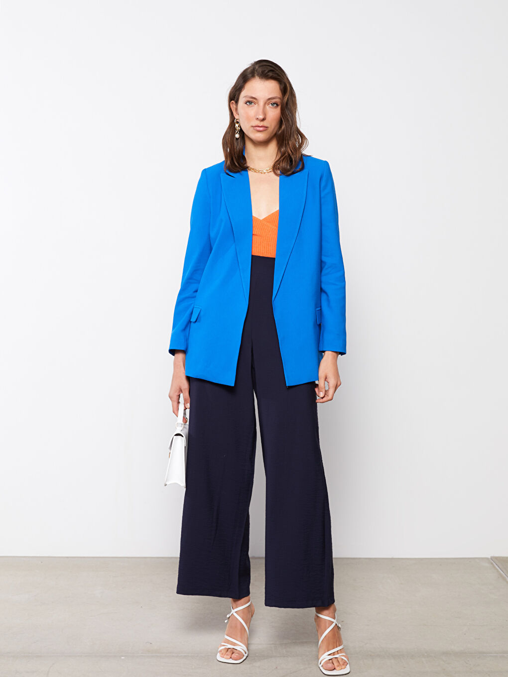 Lacivert Kadın Beli Lastikli Düz Pantolon-2