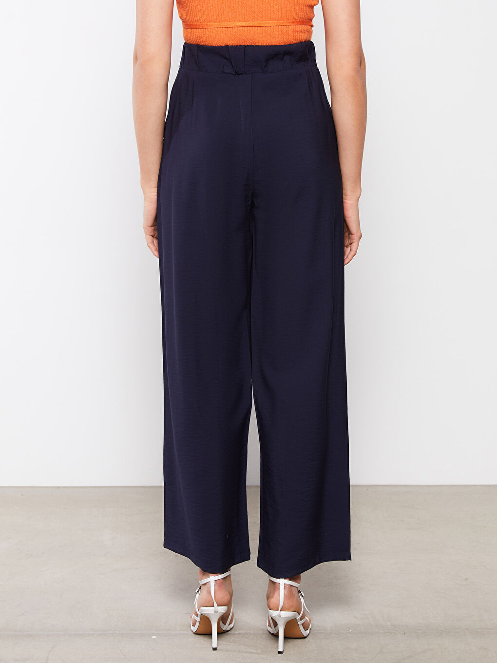 Lacivert Kadın Beli Lastikli Düz Pantolon-4