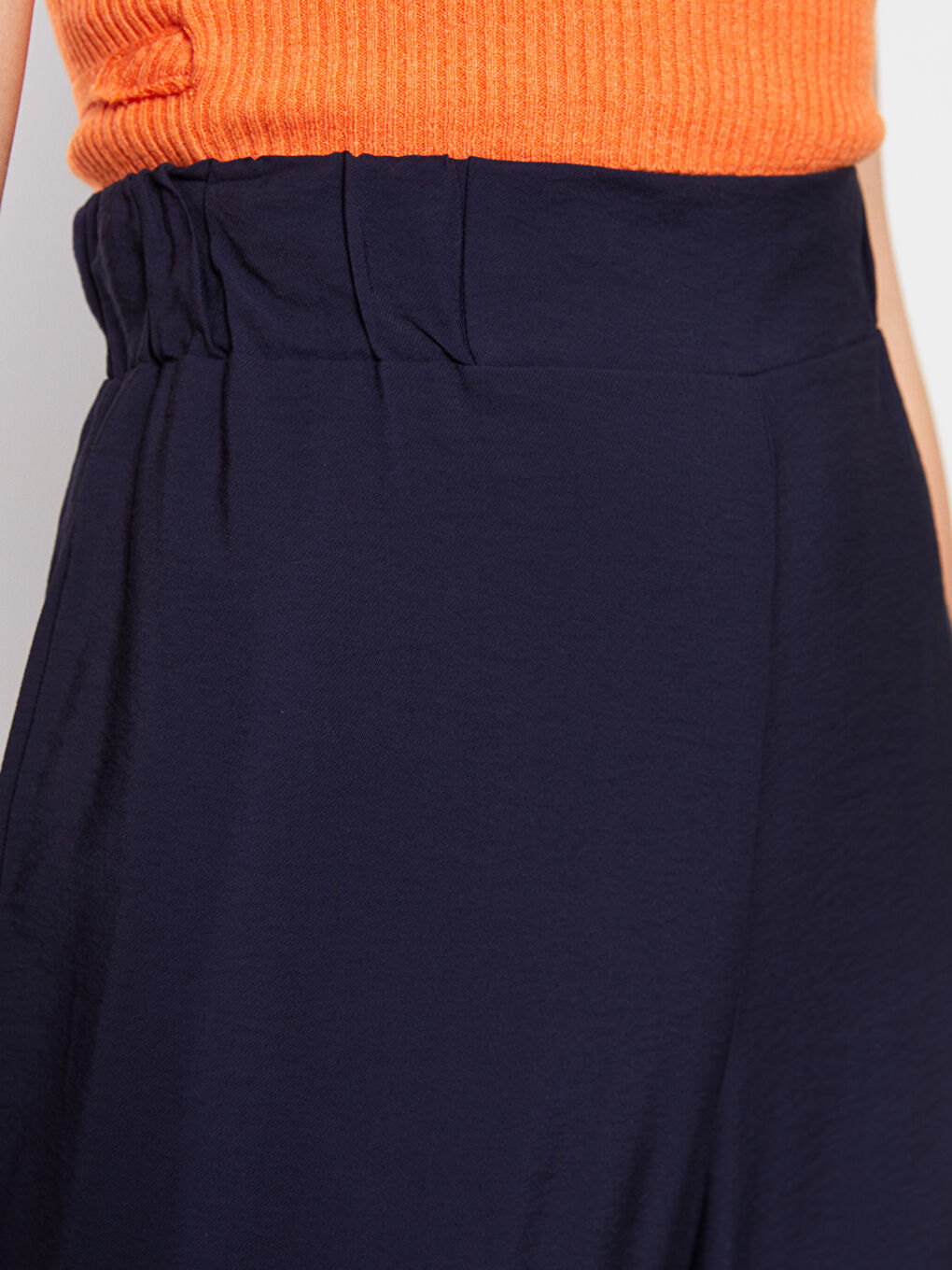 Lacivert Kadın Beli Lastikli Düz Pantolon-5