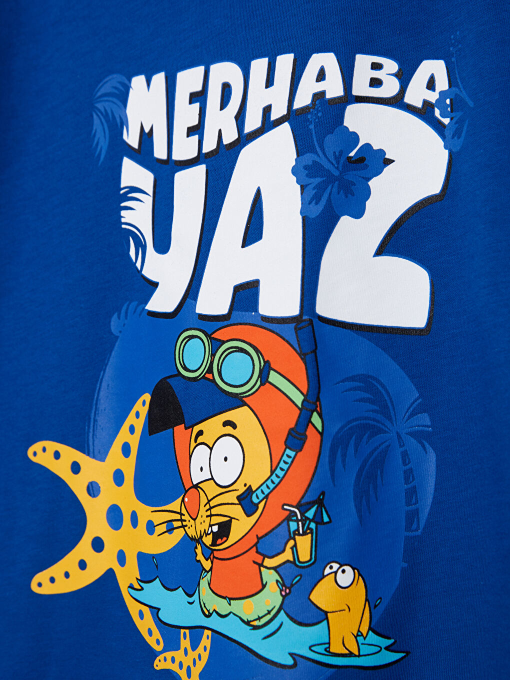 Mavi Bisiklet Yaka Kral Şakir Baskılı Kısa Kollu Pamuklu Erkek Çocuk Tişört-1