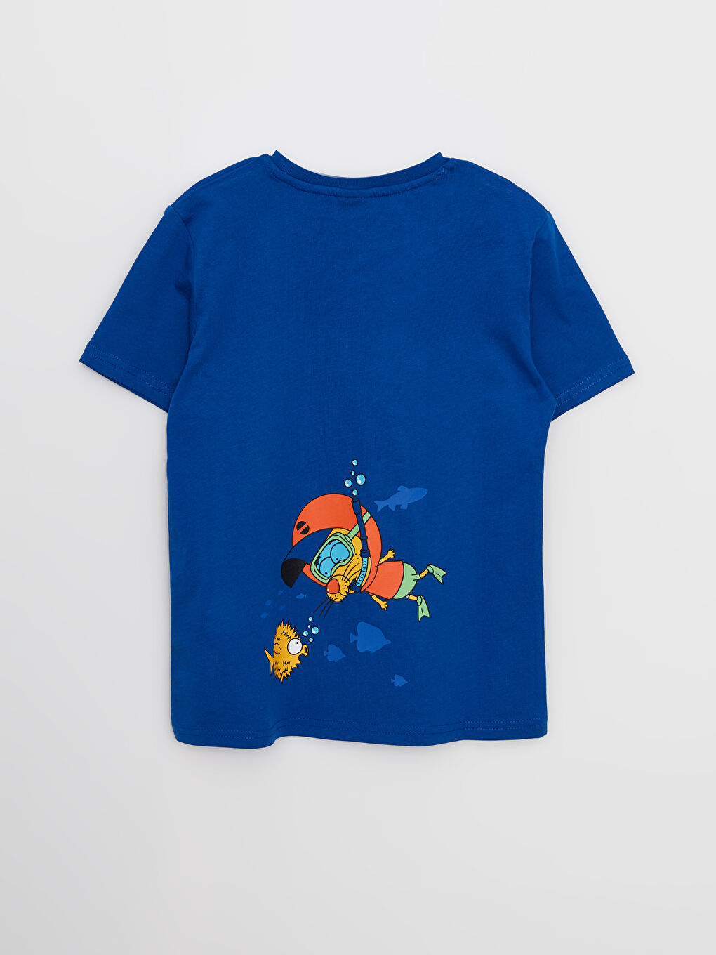 Mavi Bisiklet Yaka Kral Şakir Baskılı Kısa Kollu Pamuklu Erkek Çocuk Tişört-2