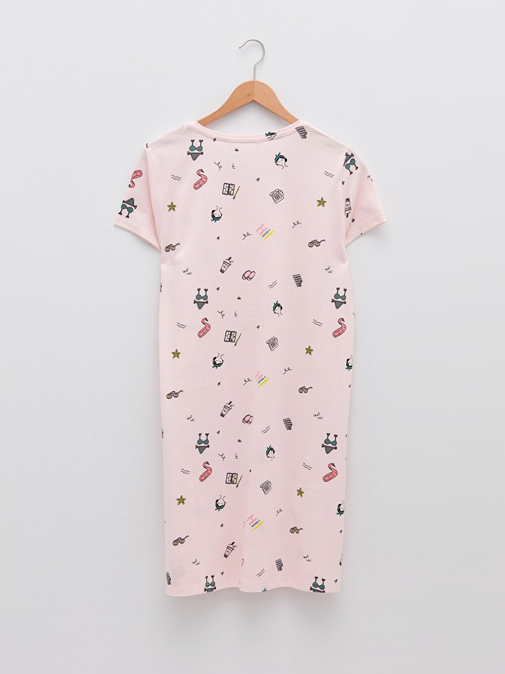 Cămașă de noapte din bumbac cu guler rotund, imprimată, mânecă scurtă pentru femei-6