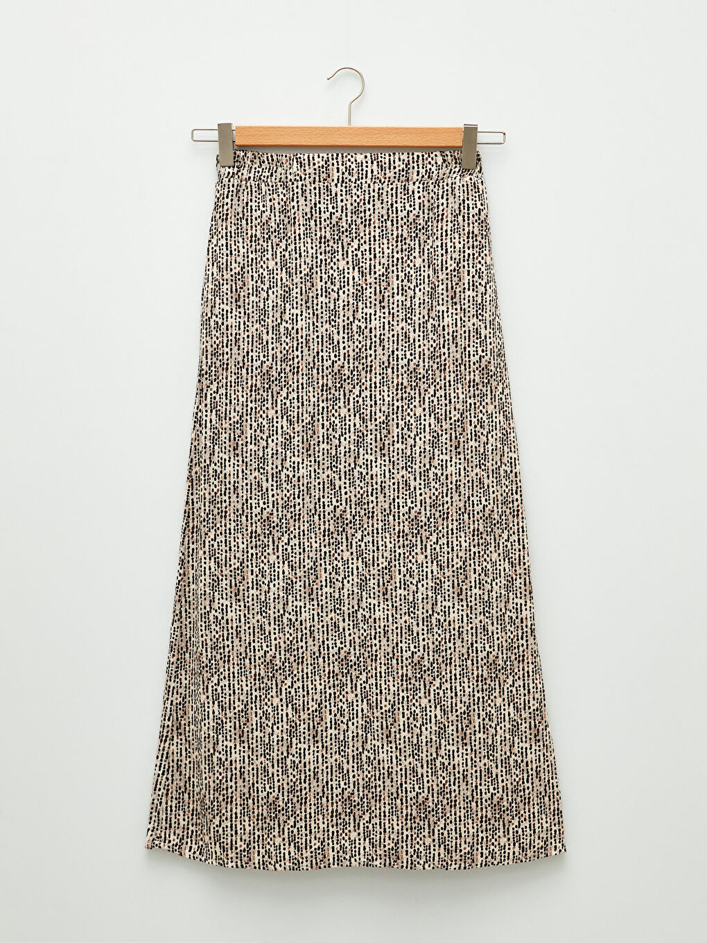 Bej Beli Lastikli Desenli A Kesim Viskon Kadın Etek-5