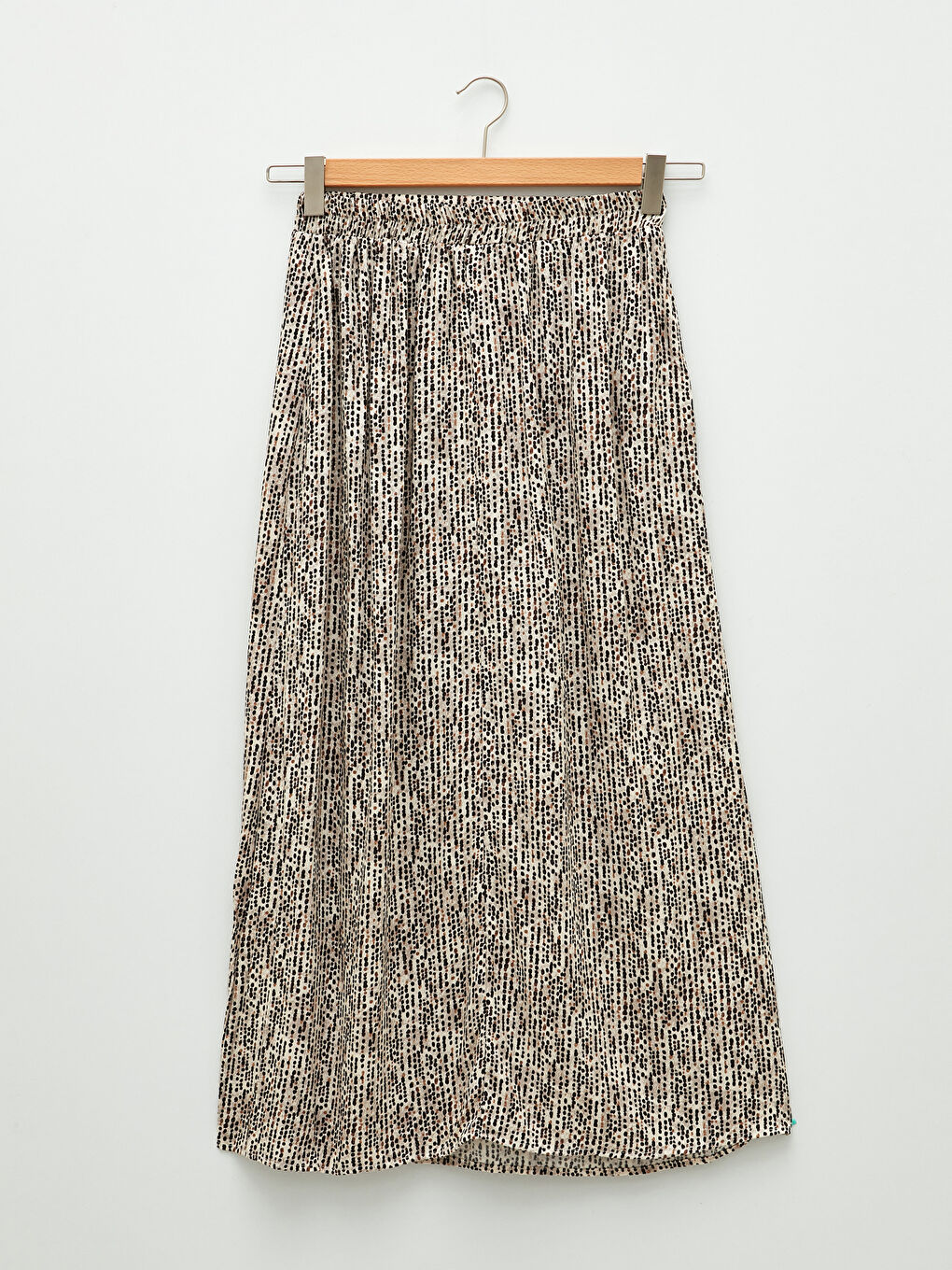 Bej Beli Lastikli Desenli A Kesim Viskon Kadın Etek-6