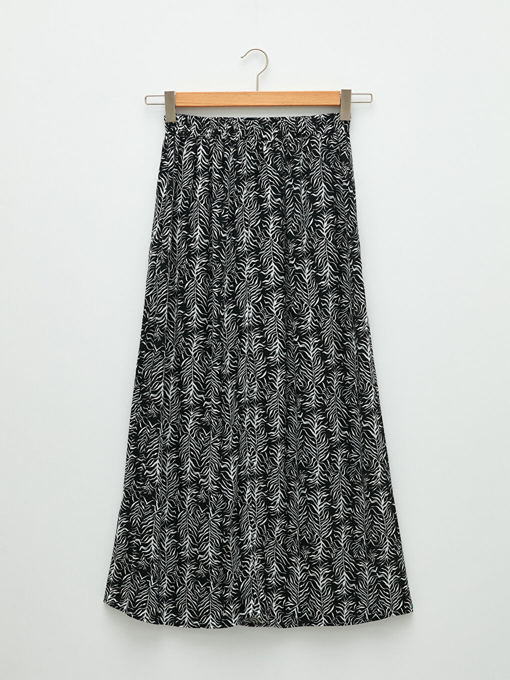 Siyah Beli Lastikli Desenli A Kesim Viskon Kadın Etek-5