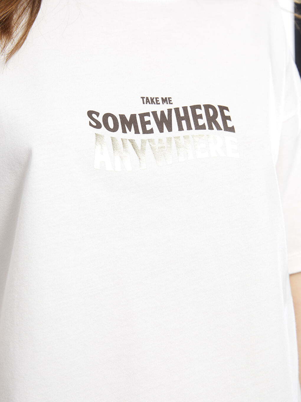 Crew Neck Letter Printed Short Sleeve Cotton Women's T-Shirt-3