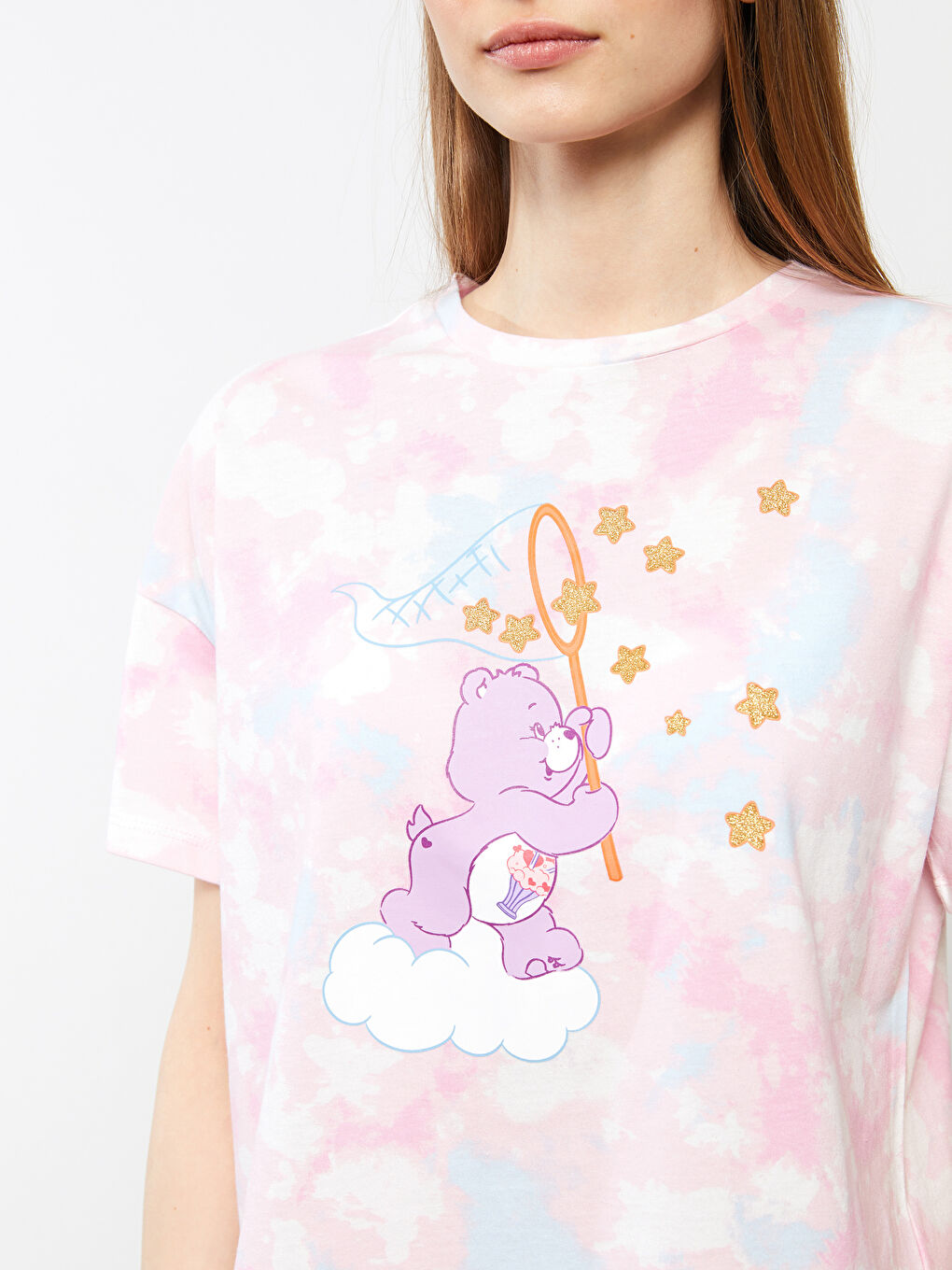 Ensemble de pyjama en coton à manches courtes imprimé Care Bears à col rond pour Femmes-3