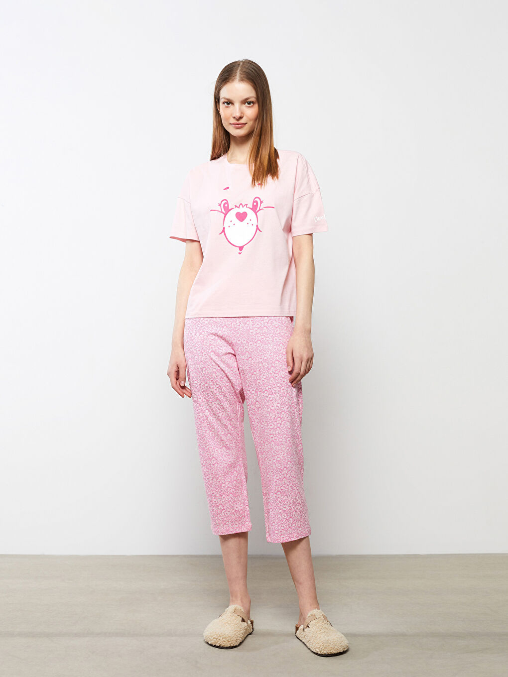 LCW Young Crew Neck Care Bears Printed Short Sleeve Cotton Women's Pajamas Set -S2FH01Z8-LSZ