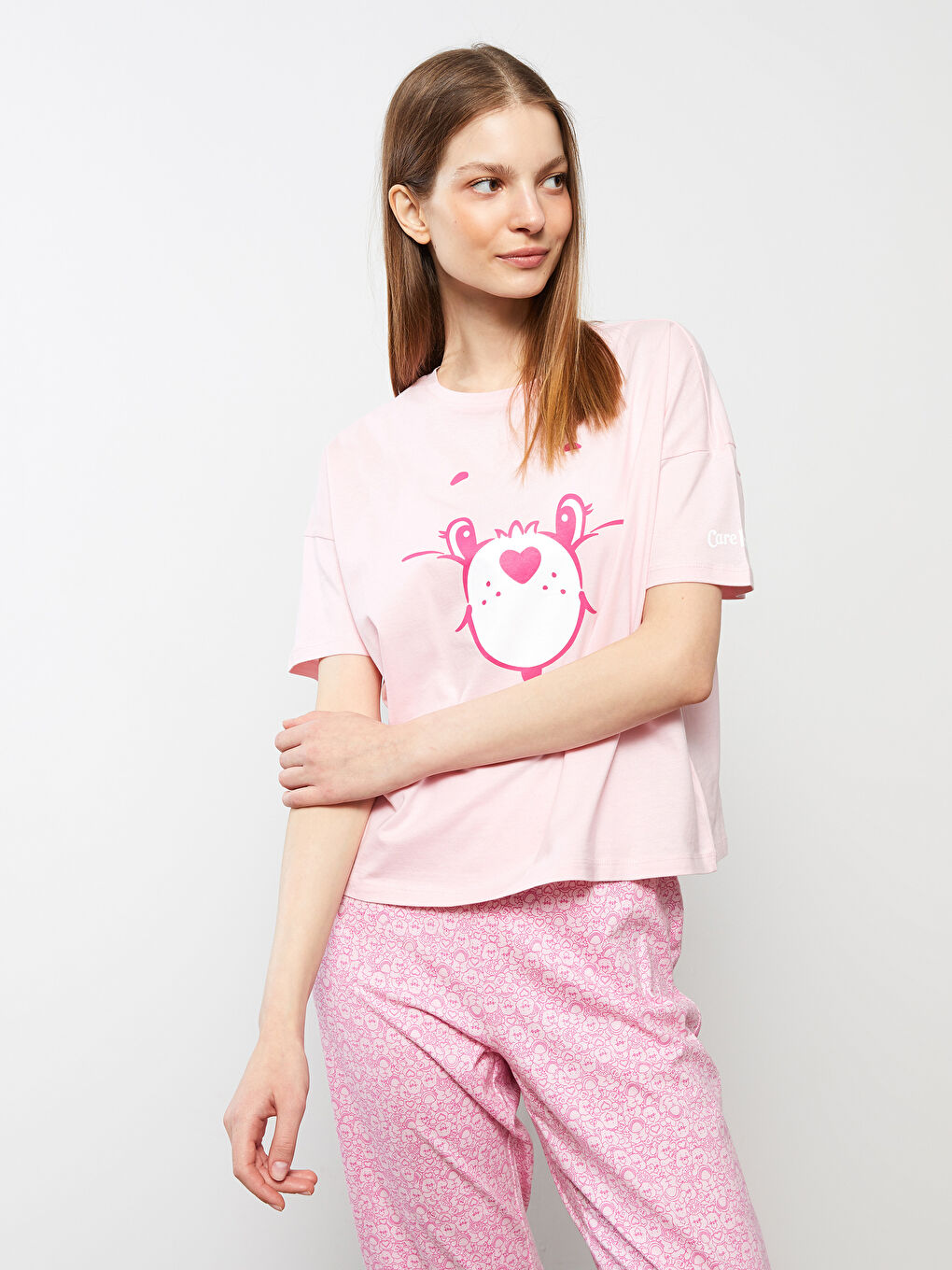 LCW Young Crew Neck Care Bears Printed Short Sleeve Cotton Women's Pajamas Set -S2FH01Z8-LSZ