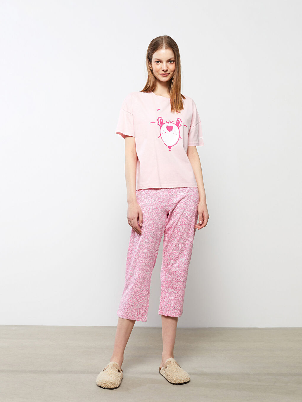 LCW Young Crew Neck Care Bears Printed Short Sleeve Cotton Women's Pajamas Set -S2FH01Z8-LSZ