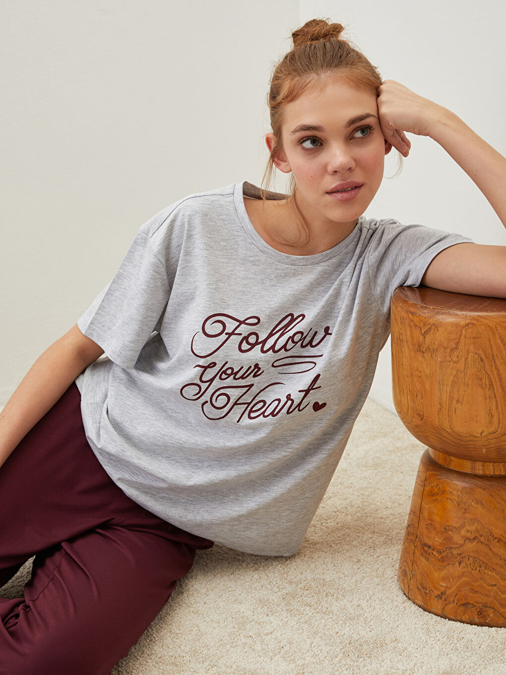 Ensemble de pyjama à manches courtes imprimé à col rond pour Femmes