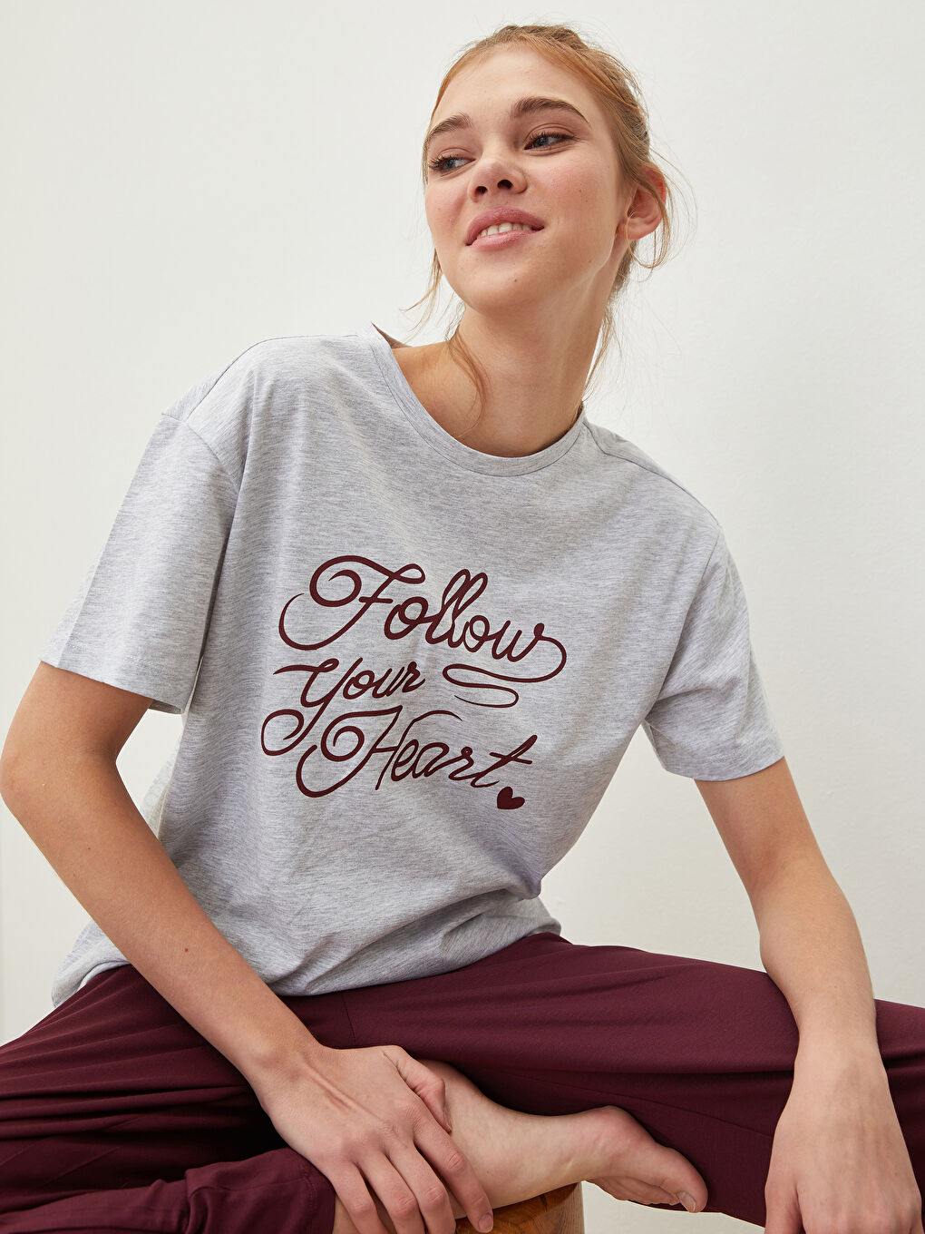 Ensemble de pyjama à manches courtes imprimé à col rond pour Femmes-2