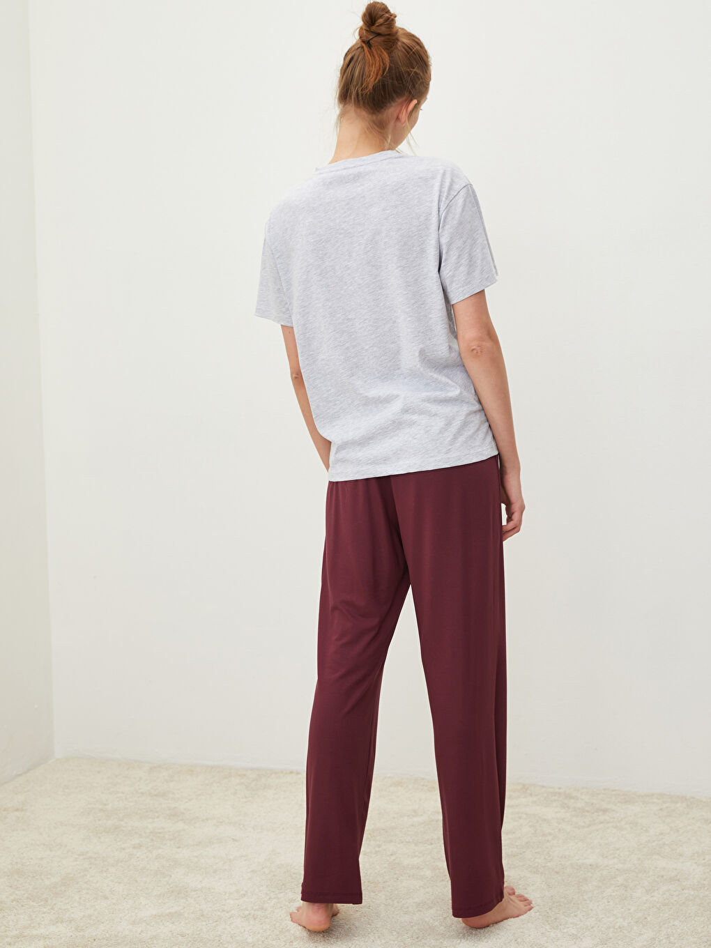 Ensemble de pyjama à manches courtes imprimé à col rond pour Femmes-4