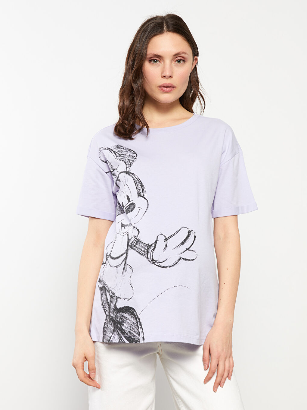 Crew Neck Minnie Mouse Printed Short Sleeve Cotton Maternity T-Shirt -S2FH35Z8-G7S