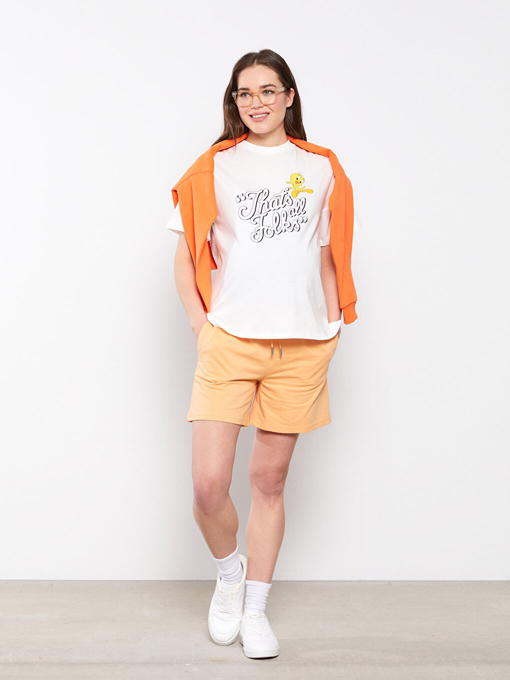 Crew Neck Tweety Printed Short Sleeve Cotton Maternity T-Shirt -S2FH38Z8-FEU