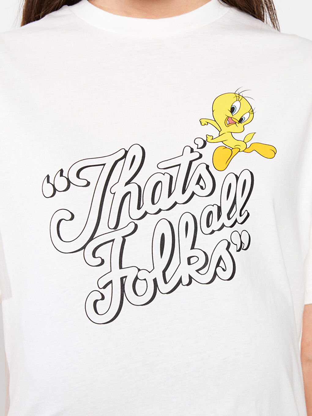 Crew Neck Tweety Printed Short Sleeve Cotton Maternity T-Shirt -S2FH38Z8-FEU