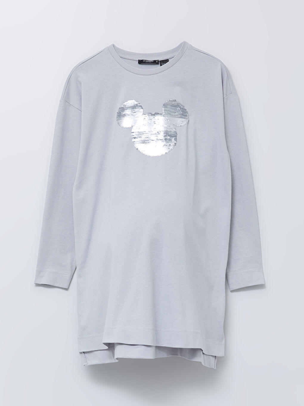 Gri Bisiklet Yaka Mickey Mouse İşlemeli Uzun Kollu Pamuklu Hamile Tunik-6